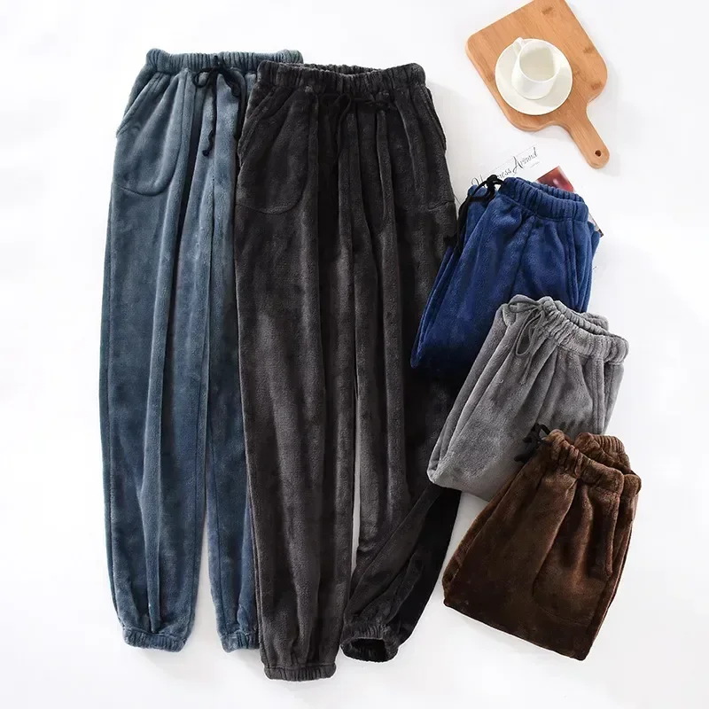 

Mens Flannel Sleepwear Pajamas Thickened Winter Warm Trousers Pants Household Autumn For Coral Plush Men's Clothes And Velvet