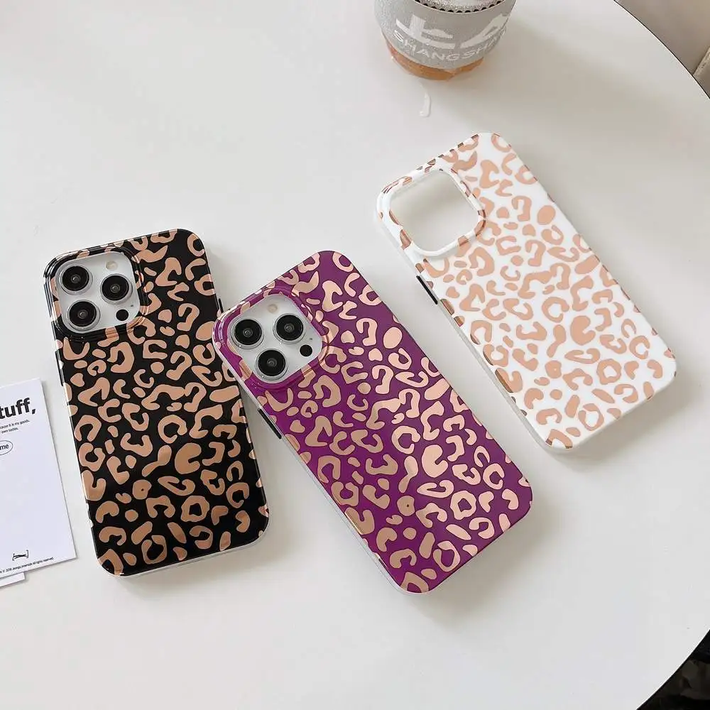 

Luxury Glossy Plating Leopard Print Soft IMD Protective Phone Case Cover For iPhone 11 12 13 14 Pro Max 14 Plus XS XR Skin Shell