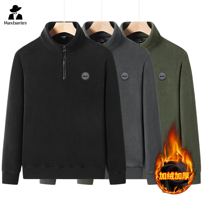 L-9X Sweatshirt Men's Autumn and Winter Retro Climbing Fleece Warm Half Zip Coat Casual Outdoor Camping Fishing Pullover Hoodie