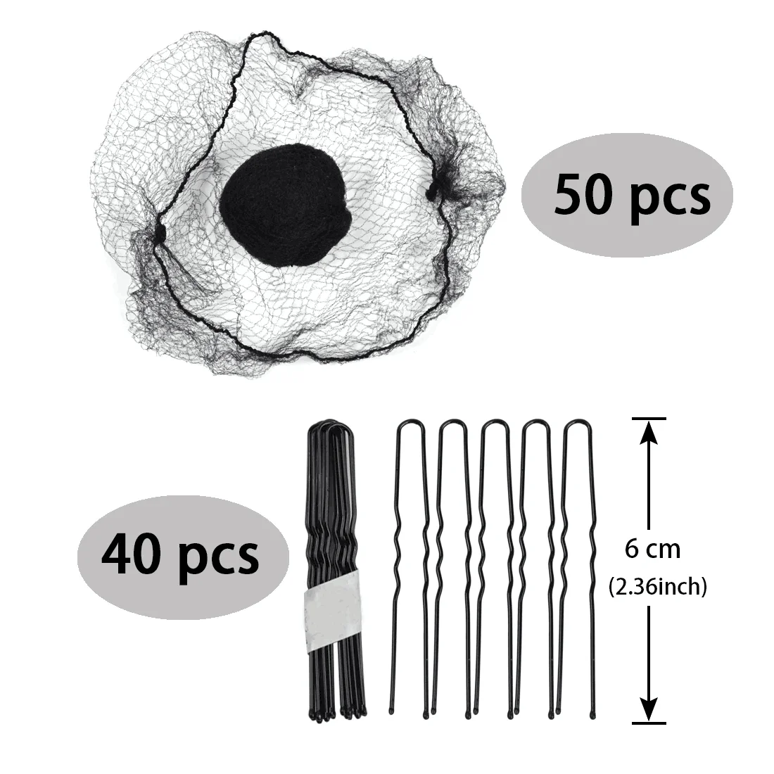 40 Pcs U Shaped Hair Pins with 50 Pcs Hair Nets Invisible Elastic Mesh for Women Buns