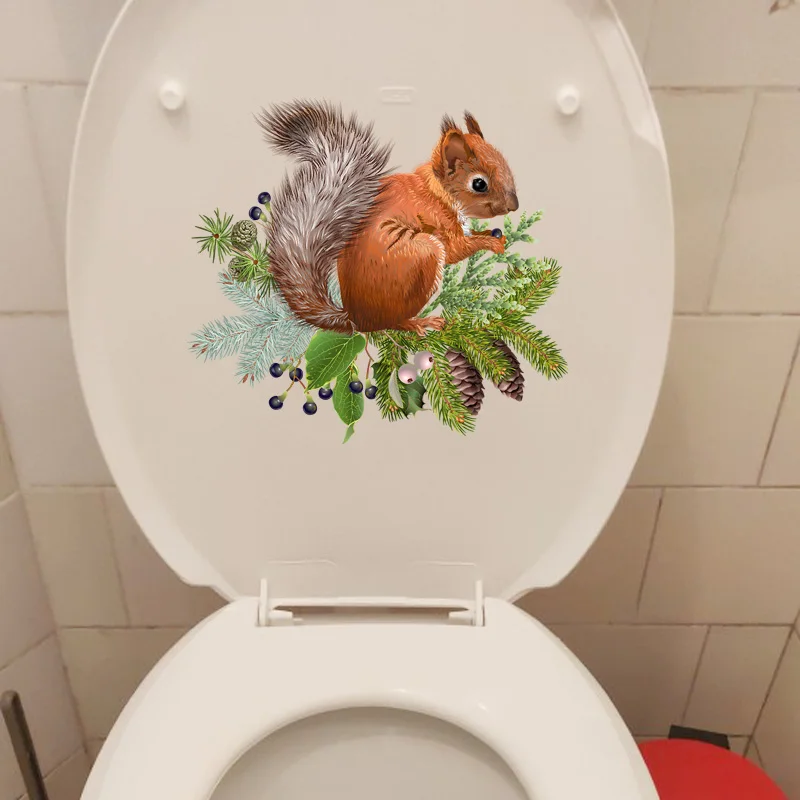 

Cute Squirrel On Pine Branch Home Decoration Wall Stickers Toilet WC Accessories