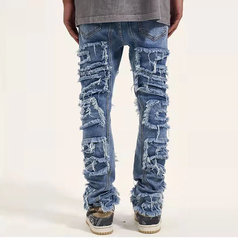 

Hip Hop Streetwear Men Denim Jeans Patchwork Hole Harajuku Vintage Baggy Jeans 2022 Korean Casual Fashion Straight Trousers
