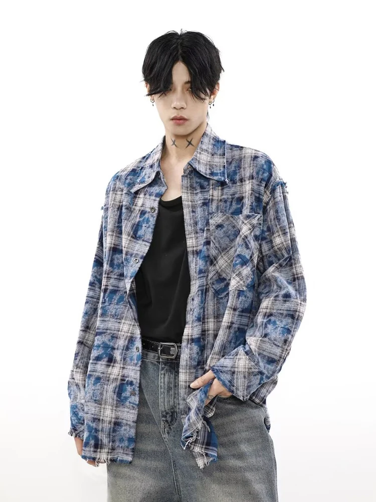 

HOUZHOU Harajuku Plaid Shirts Coat Men Oversize Long Sleeve Men's Checkered Cardigan Blouses Male Japanese Streetwear Hip Hop