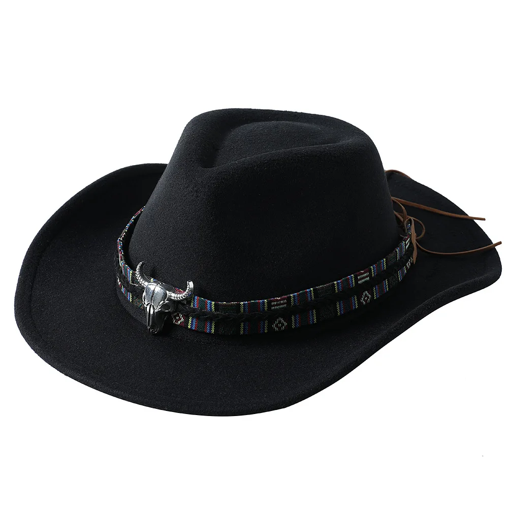  - Cowboy hat cow head accessories cowboy hat monochrome felt hat men and women big brim outdoor hat knight hat
