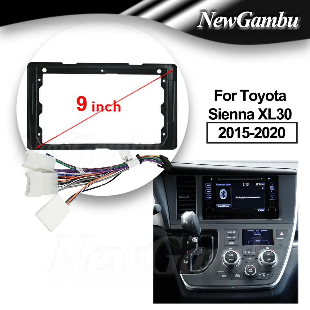 

9-дюймовый автомобильный радиоприемник, подходит для Toyota Sienna XL30 2015-2020, кабель DVD GPS Mp5 ABS PC, пластиковая панель, панель приборной панели, плоская рама