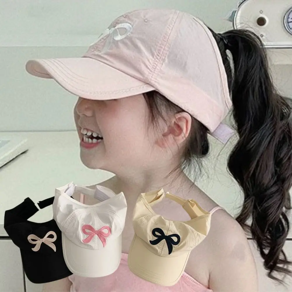 Summer Bow Print Baseball Caps Boys Girls Half-Hollow Peaked Cap Children Ponytail Hat Sunscreen Hat Uv Protection Soft Top