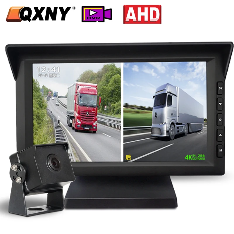 

QXNY 2CH 7 Inch IPS Screen Car Truck Camper Bus AHD DVR Monitor With Digital Video Recorder For Front Rear Reverse Backup Camera