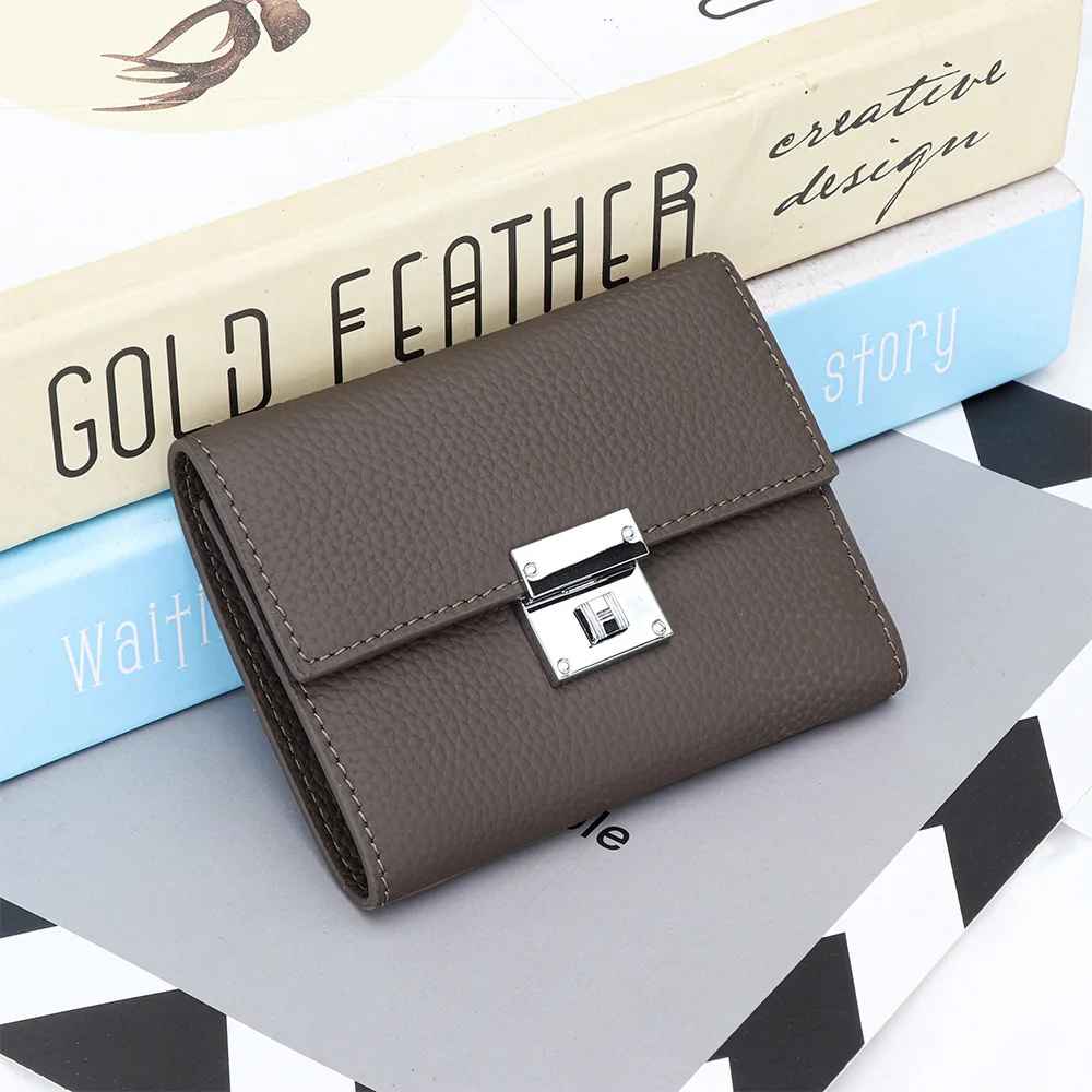 Women Short Wallet with Hardware Lock Buckle