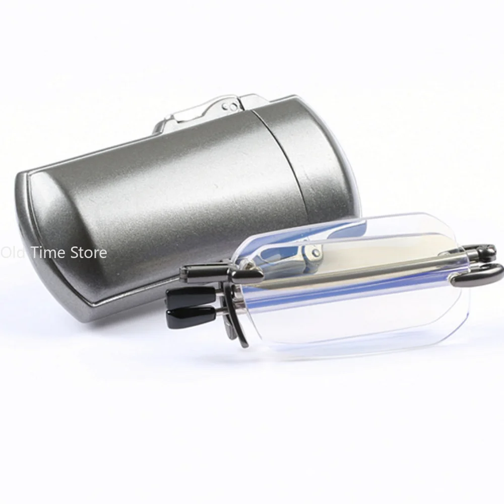 Portable Mini Folding Frameless Reading Glasses Men Adjustable Temples Eyeglass With Case Belt Clip Presbyopic Glasses Women 4