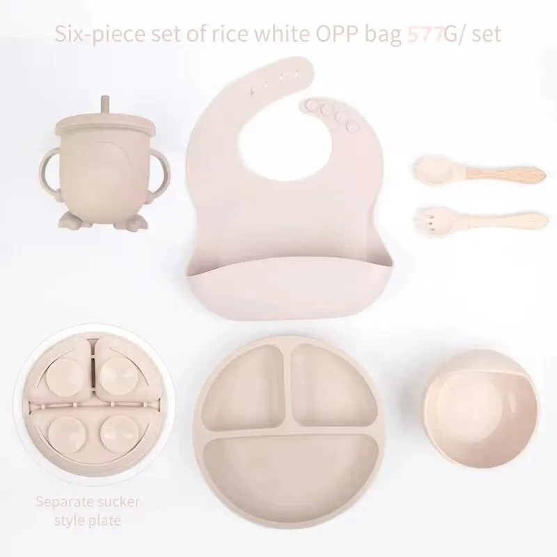 6 pçs conjunto de refeição do bebê conjunto de silicone crianças comendo conjunto de treinamento talheres