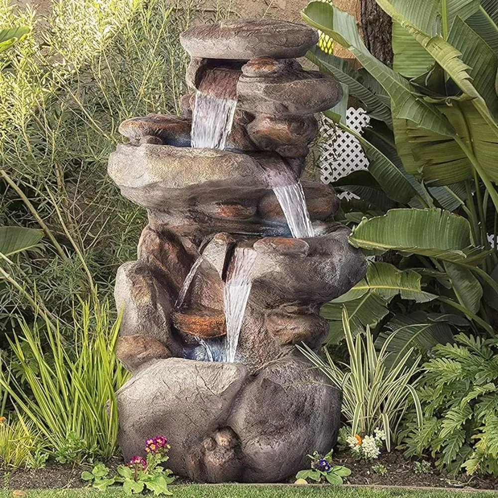 

Outdoor Fountains Floor Rock Water for Garden or Patio with Natural Stone Look Fountains