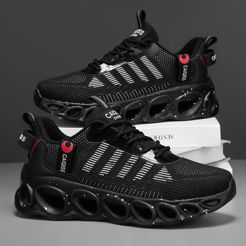 Men's Casual, Fashionable and Comfortable Shock-Absorbing Blade Shoes, Breathable Lace-Up Non-Slip Shoes, Suitable for Jogging, Daily Wear, Gym