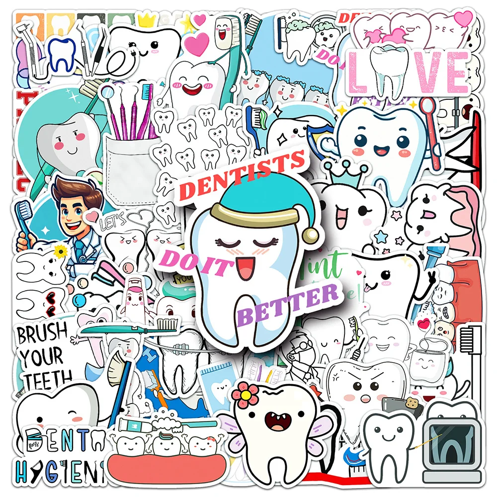 

10/30/50Pcs Cute Cartoon Protect Teeth Graffiti Sticker Aesthetic Decorative Scrapbook Water Bottle Phone Waterproof Kid Sticker