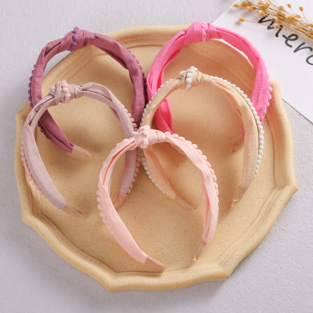 1Pcs Quer Knoten Haar Hoop Stirnbänder für Kinder Schöne Pompom Baby Kinder Stirnbänder Mädchen Haar Zubehör Haar Bands – Detail 3