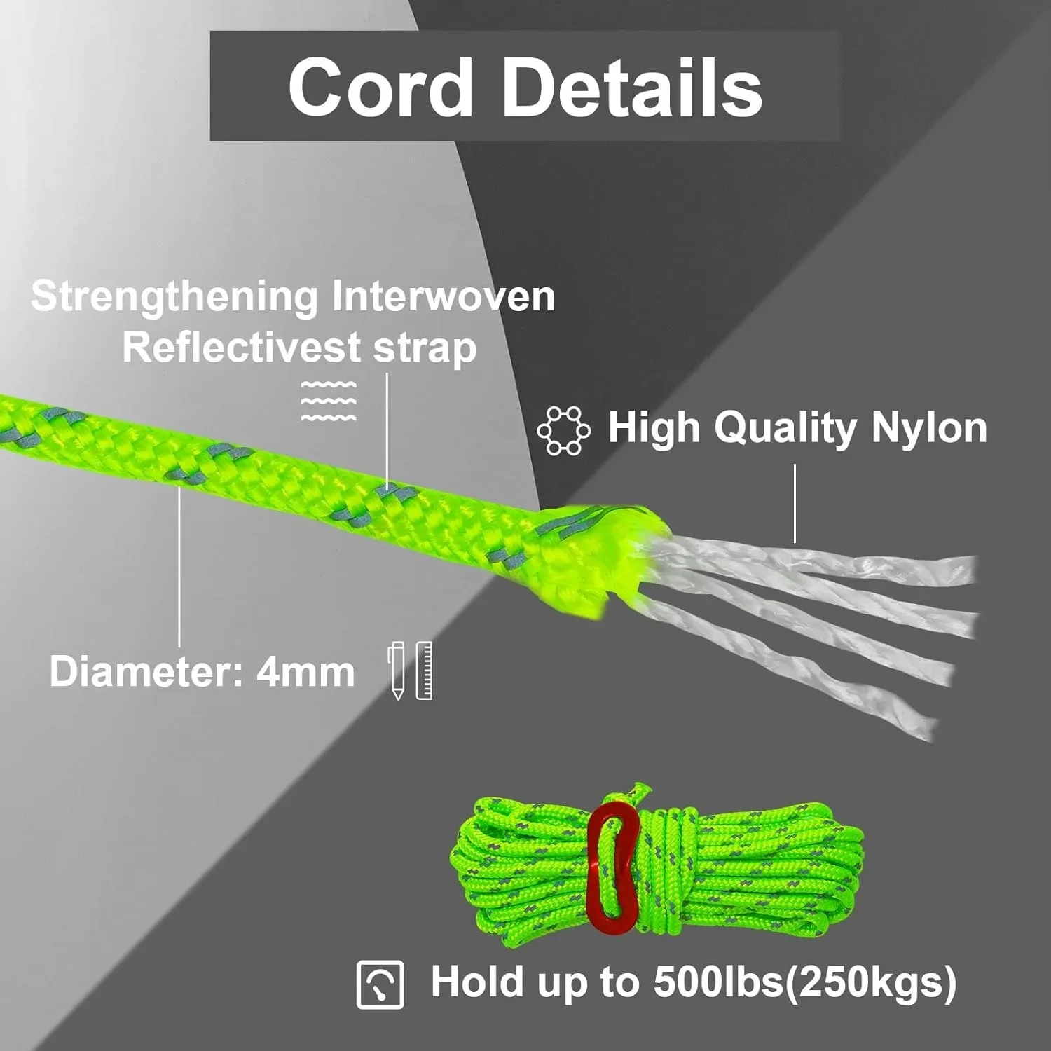 Outdoor Tent Ropes 4 Pcs Reflective Nylon tent rope/Paracord/Parachute Cord for Camping Tent Hiking Outdoor Activity