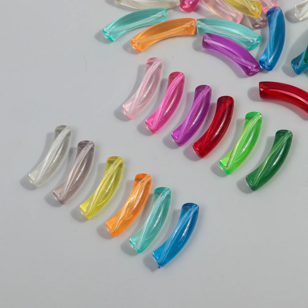 20pcs Thin Acrylic Transparent Bamboo Curved Tube 8mm Elbow Loose Beads for Bracelet Necklace Making DIY Jewelry Accessories