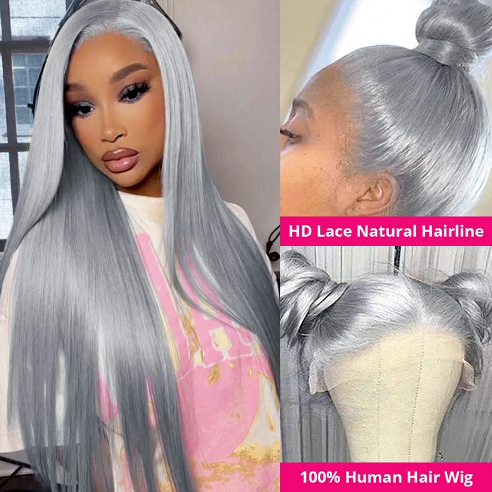 13X4 13X6 Silver Gray Transparent Lace Front Human Hair Wig  display picture 1