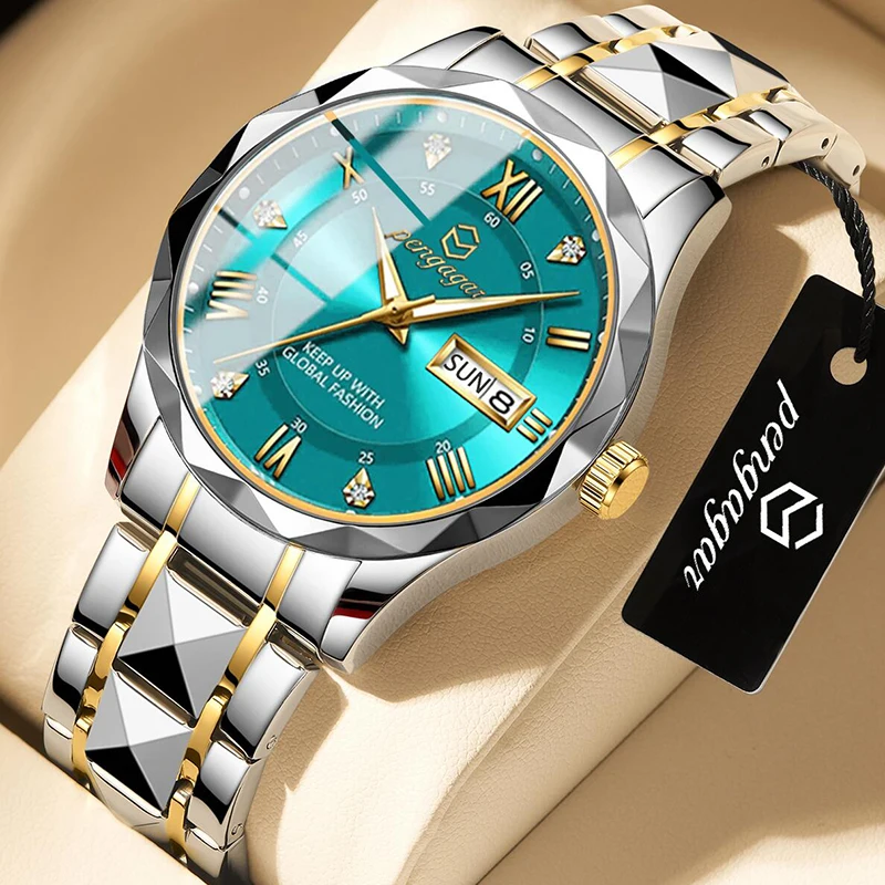 Luxury Wrist Watch PENGAGAR Luxury Square Sport Man Wristwatch Waterproof Luminous Chronograph Quartz Men's Watches Stainless Steel