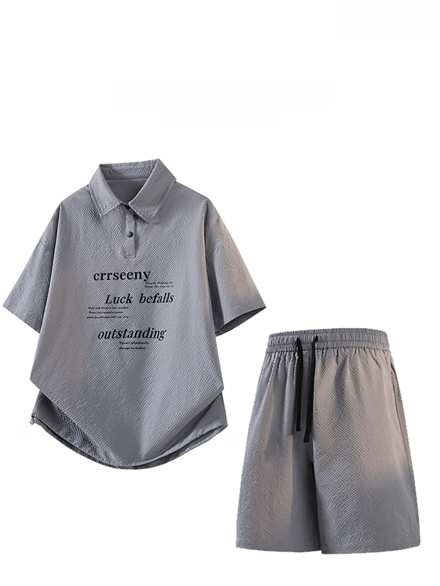 KITH 남성용 스포티 데님 셔츠와 5부 반바지 캐주얼 여름 세트 면 폴리에스테르 혼방 반팔 청소년 패션
