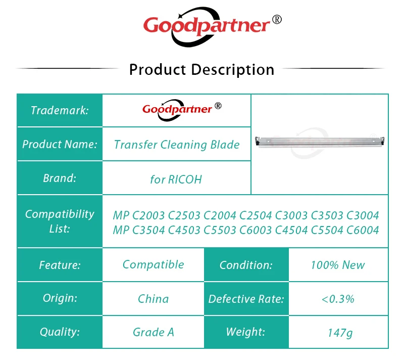 Lâmina de Limpeza para Ricoh Correia de Transferência mp C2003 C2503 C2004 C2504 C3003 C3503 C3004 C3504 C4503 C5503 C6003 C4504 C5504 C6004 5x - Imagem 3