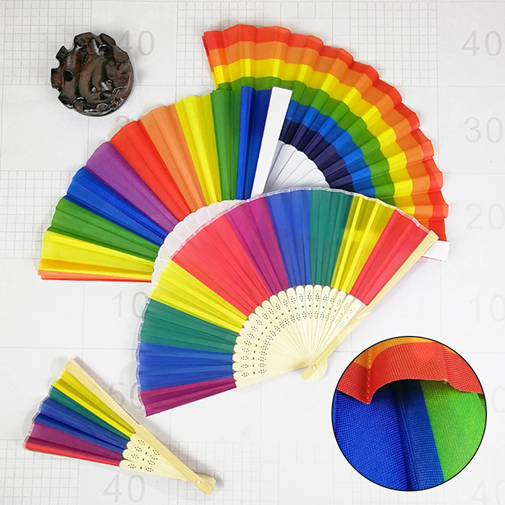 

New Folding Rainbow Fan 42CM Gay Folding Fan Pride Fan For Decoration And Wedding Or Just Use It To Cool Yourself