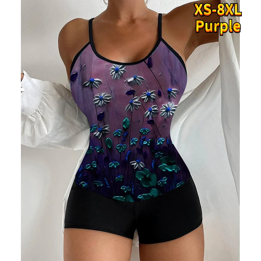 Abstract Printing Monokini Vintage Beach Wear Plus Size Swimwear Bathing Suit Women Swimsuit Bikini Set Summer Loose Tankini