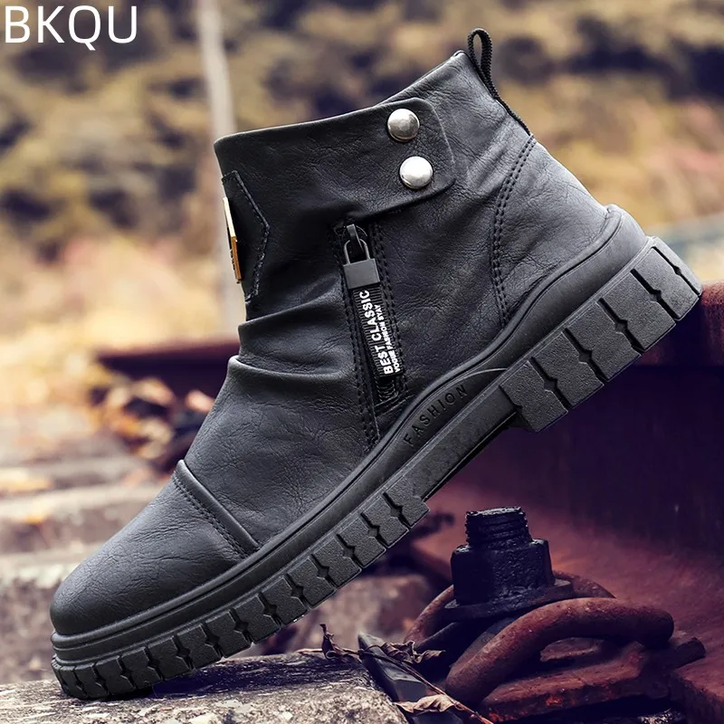 Men's British Style Tooling Boots Thick Bottom Round Toe Comfortable Fashion Wearable Outdoor Casual Non-slip Trend Large Size