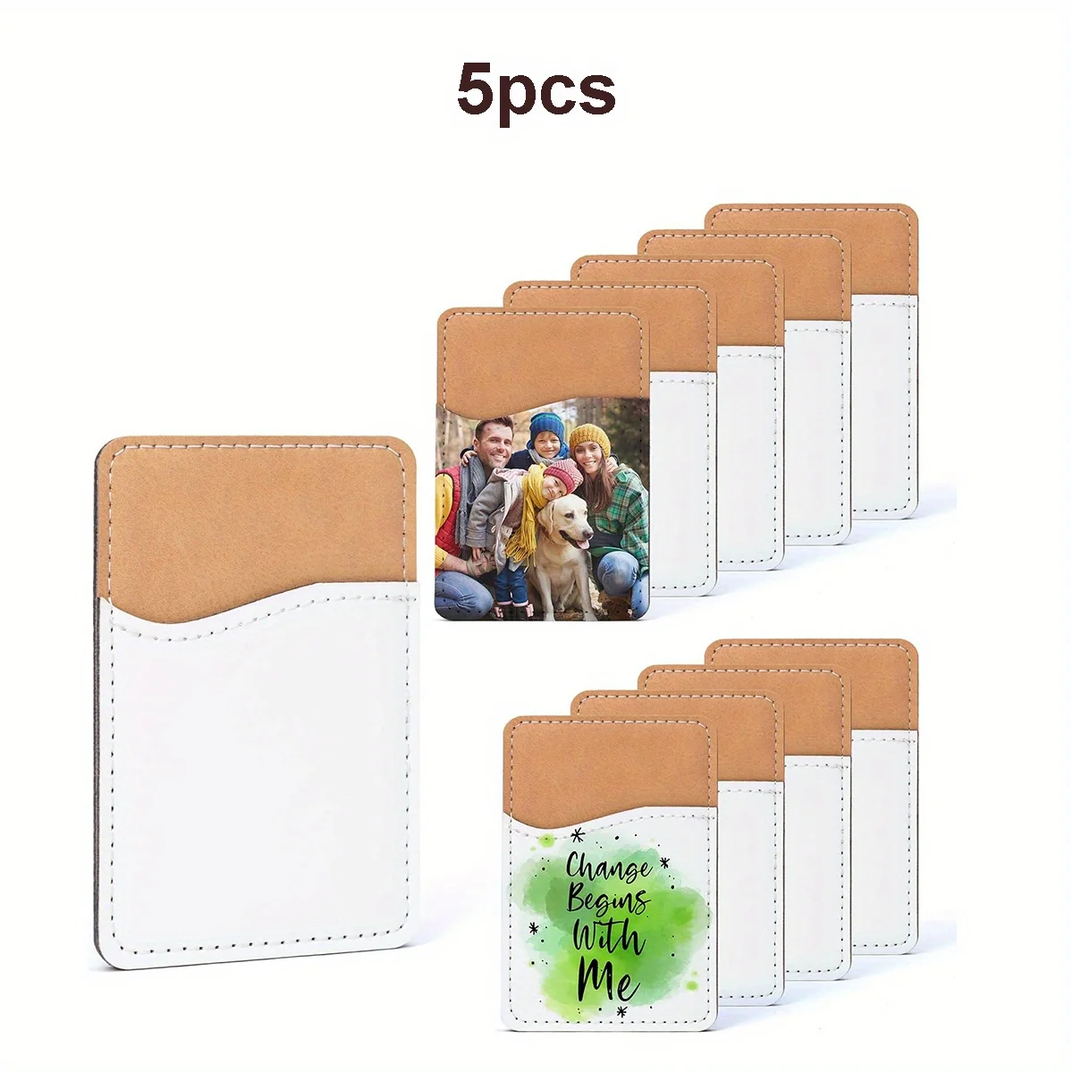 5 Pack DIY Customizable PU Leather Phone Card Wallet-Stick-On Back Pouch For Phone, Vinyl-Compatible Sublimation Blanks