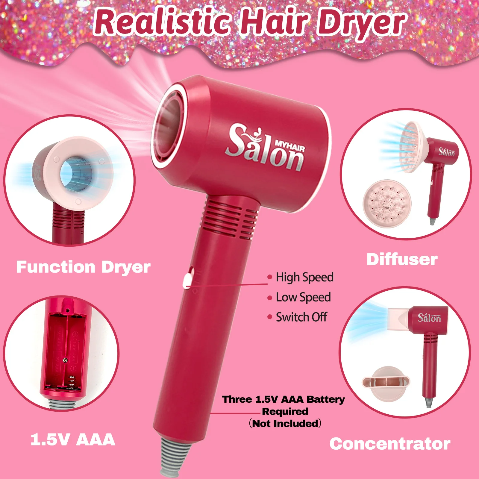 Girls Beauty Hair Salon Toy Kit Play Makeup Set with Blow Dryer Barber Costume Apron for 3+ Years Old Girl Birthday Gifts 5