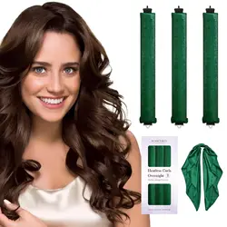 Luxurious Heatless Curling Set with Satin Scarf - Overnight Hair Rollers for Effortless Waves (Green)
