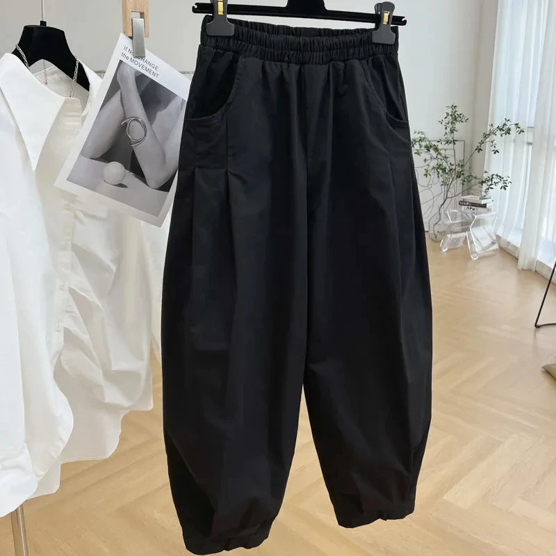 Plus Size 6XL 150kg Women Spring Harem Pants Cross-pants High Elastic Waist Long Trousers Oversized Black Color Large Trousers