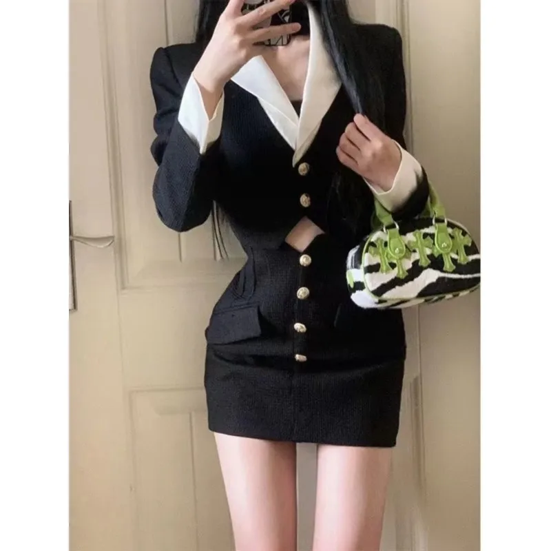 

Insozkdg Autumn New Arrivals Women High-end Lady Short Contrast Blazer Coats + High Waisted Slim Fit Pencil Skirt Set Elegant