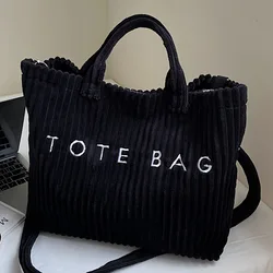 Vintage - Inspired Canvas Tote Bag - Premium Handcrafted Shoulder Bag (Black - B - Corduroy)