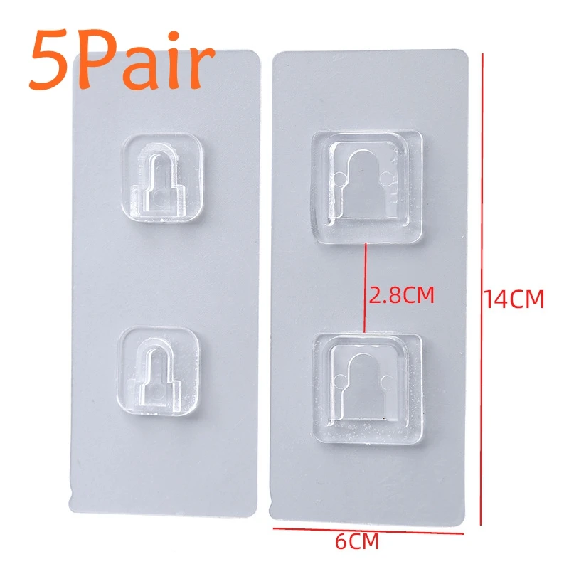5/10 Pair Transparent Double-Sided Adhesive Wall Hooks Without