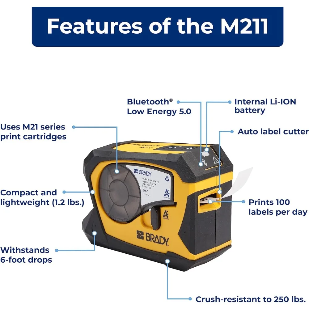 M211 Portable Bluetooth Monochrome Label Printer, Yellow/Black 2