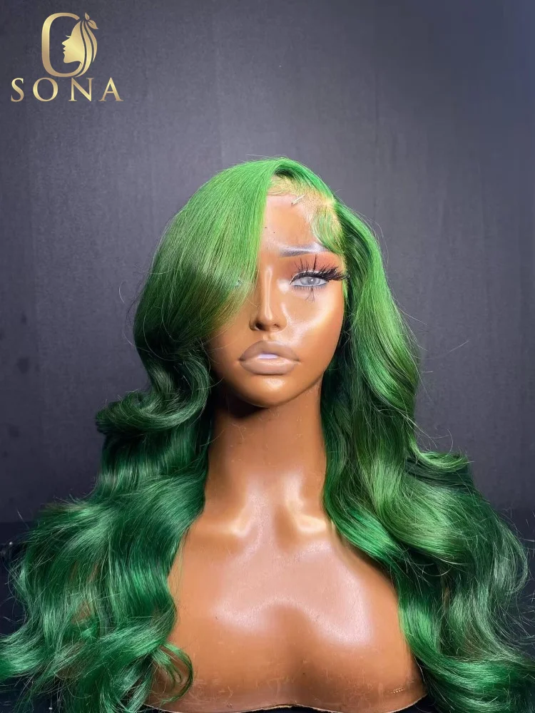 

13X6 HD Lace Front Human Hair Wig 30 Inch Red Green Burgundy Black Body Wave Transparent Lace Frontal Wigs For Women Pre Plucked