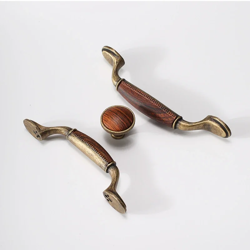Antique Bronze Solid Wood Cabinet Handles Vintage Drawer Knobs Wardrobe Door Handles European Furniture Handle Hardware