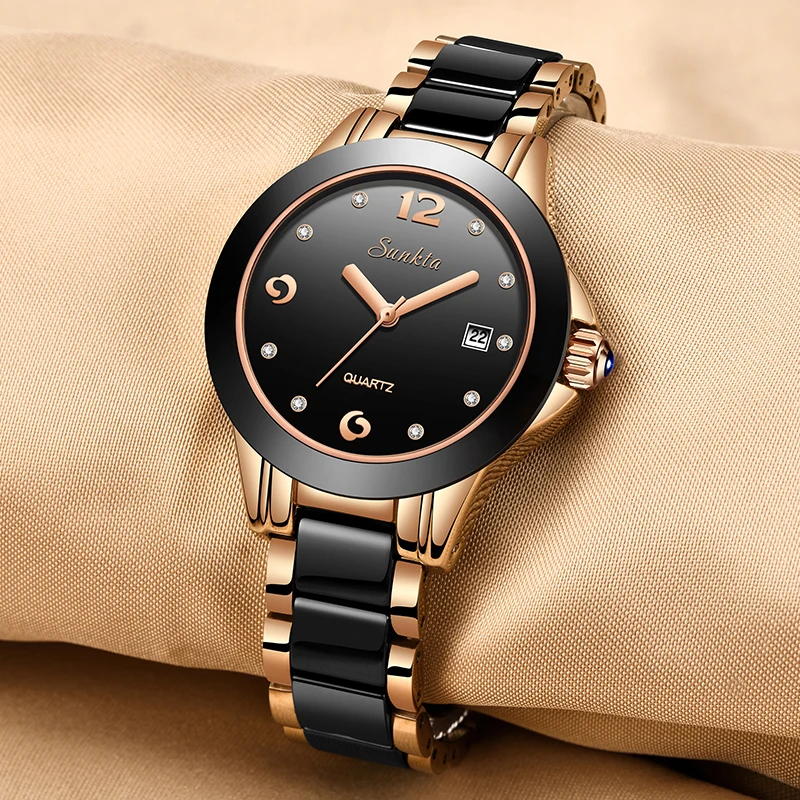 Elegant Women's Ceramic Bracelet Watch - Waterproof Ladies' Timepiece with Gift Box