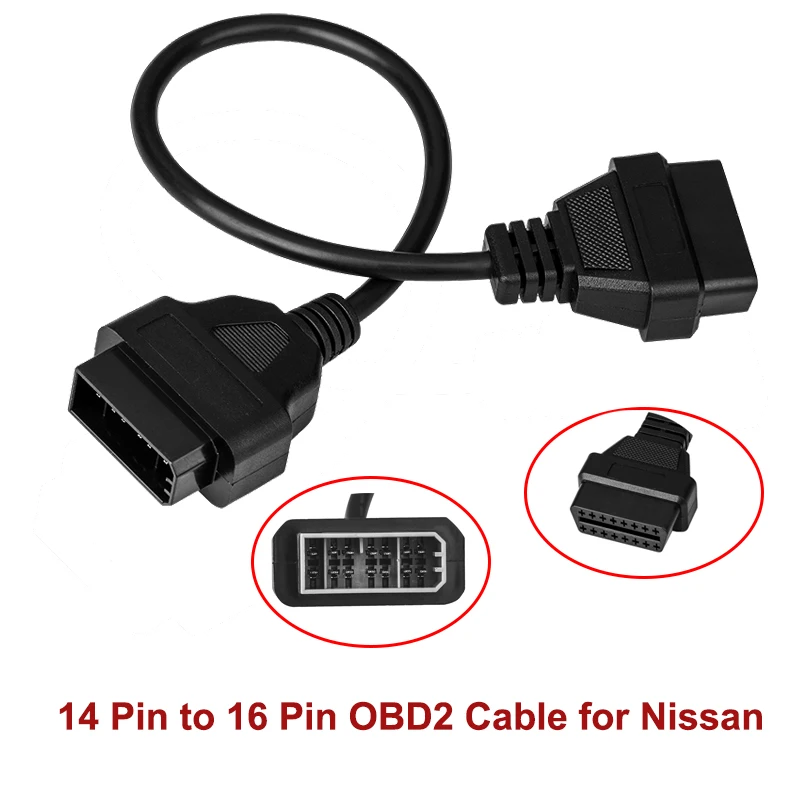 

New OBD2 Cable For nissan 14 Pin to 16 Pin OBD 2 II Cable Auto Car Diagnostic Tool Adapter Scan Connector Cable Promotion