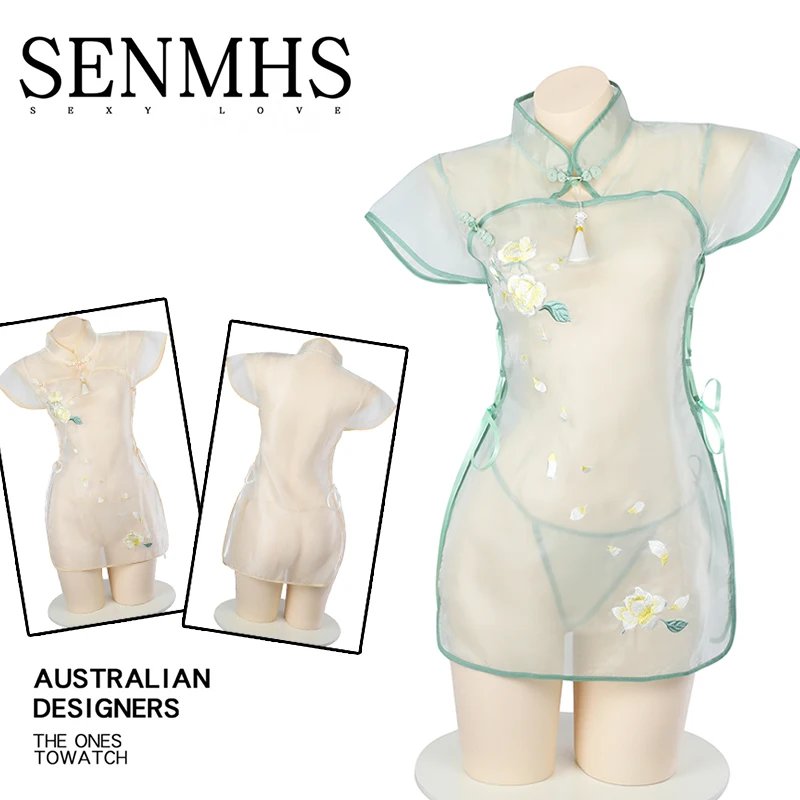 

SENMHS Embroidery Cheongsam Chinese Style Dress Sexy Lingerie Traditional Tassel Erotic Pajamas Transparent Lovely Retro Qipao
