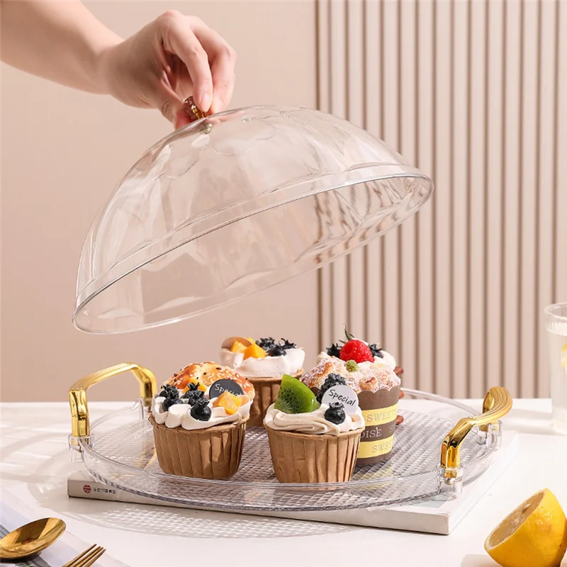 Cake Stand, Round Tray With Lid, Multipurpose Tray With Handle For Tea Breakfast Office Coffee Tableabkw