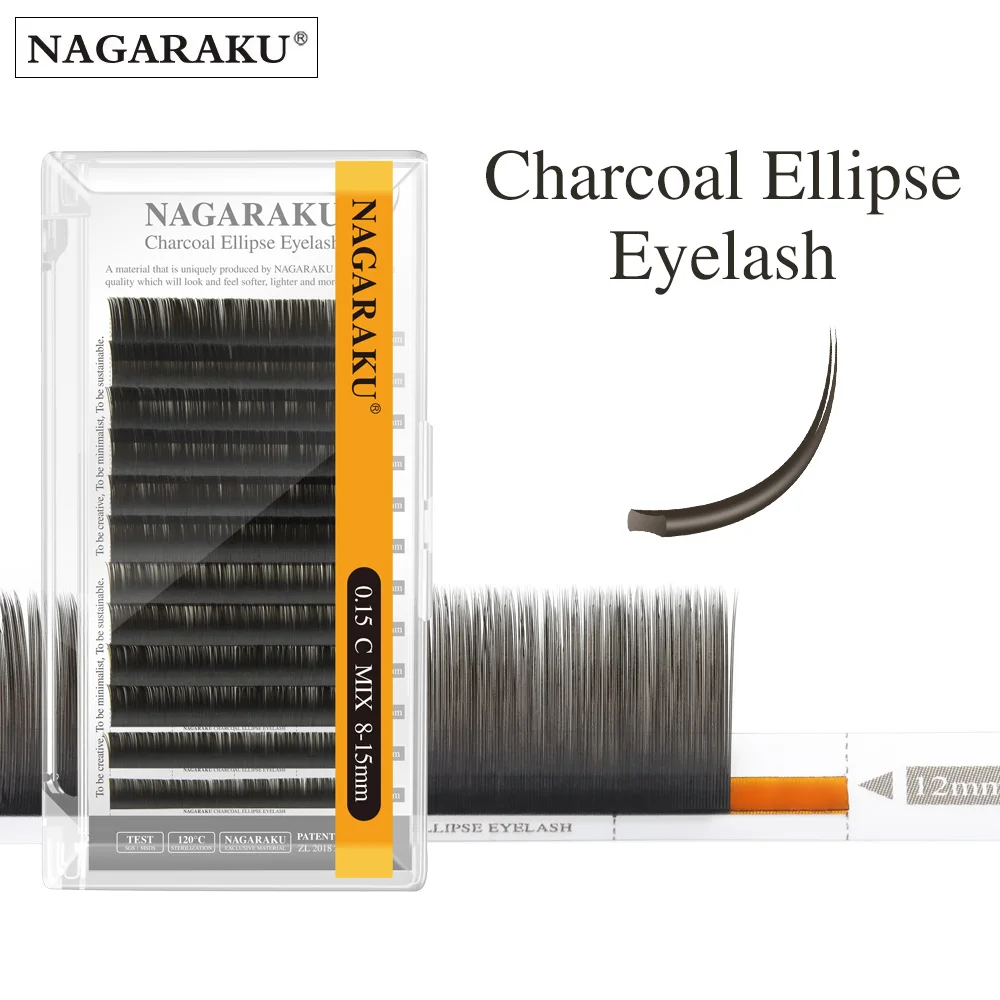NAGARAKU Flat Ellipse Eyelashes Split Tips Shaped Soft Natural CHARCOAL Lashes Matte Color Gray Eyelash Extension Supplies