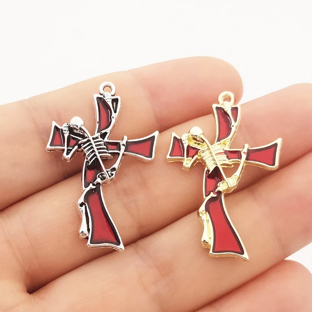 8pcs 48*22mm Alloy Enamel Gothic Satan Cross Witch Charms Pendant Designer  Charms Fit Jewelry