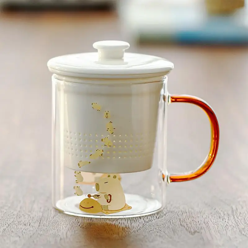 

Tea Cups with Infuser and Lid Capybara pattern tea cup 12oz Tea Steeper Cups for Loose Tea Tea Infuser Mugs for Tea Lovers