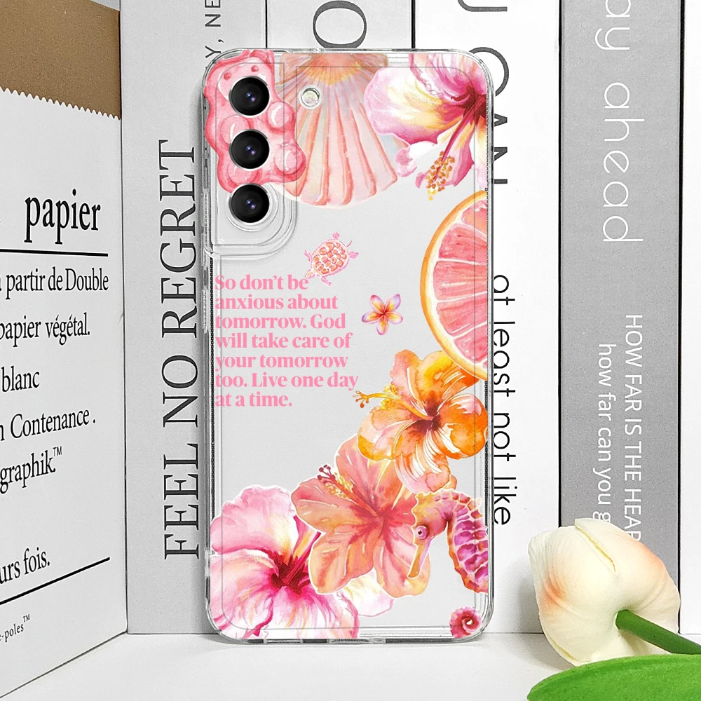 Luxury Pink Pearl Flower Pattern Clear Soft Phone Case