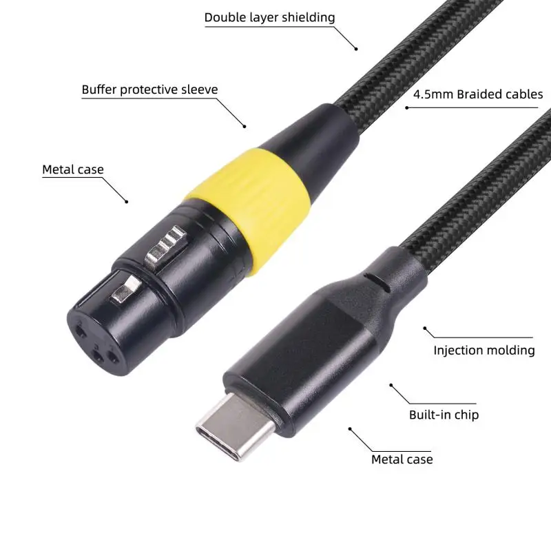 Câble audio de microphone de type C vers XLR, câble à 3 broches, adaptateur  de micro mâle vers femelle, ligne de connexion USB 2.0, sans lecteur pour  ordinateur