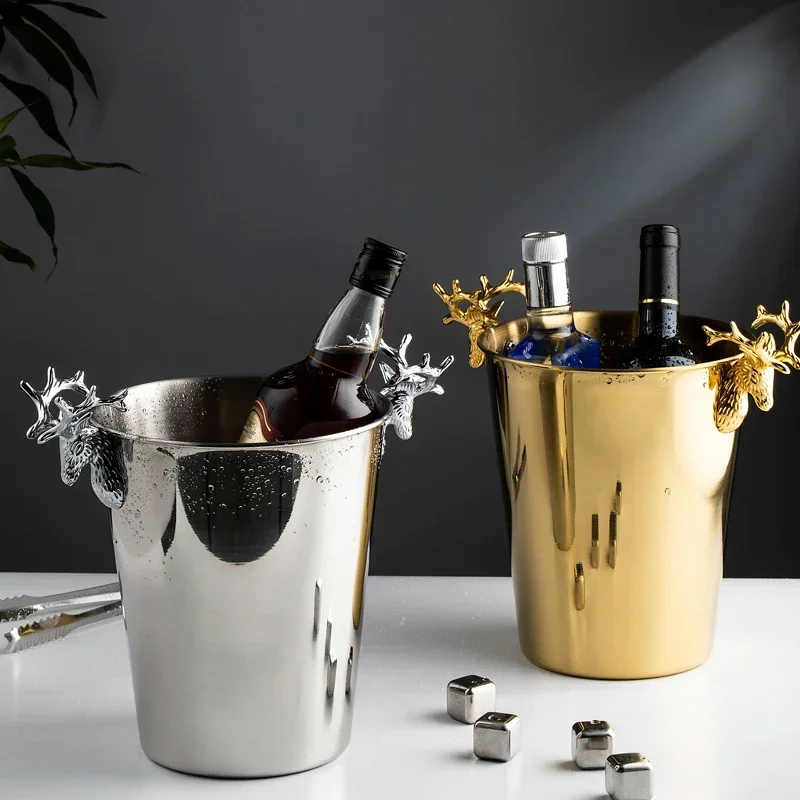 Ice Bucket Stainless Steel Golden Hammer Pattern Ice Bucket Red Wine Champagne Wine Barrel