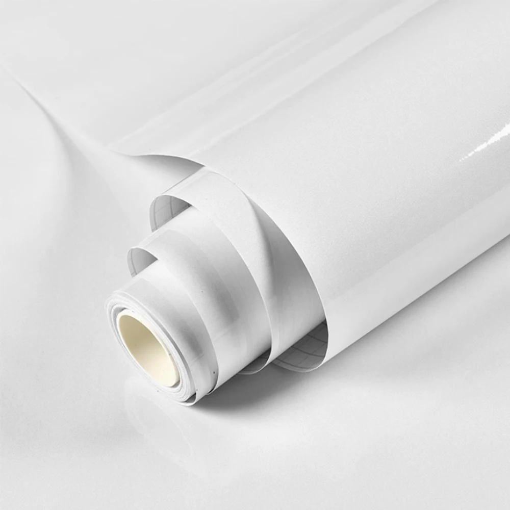 Elegant Pure White Glossy Wallpaper with Self-Adhesive, Removable, and Waterproof Features