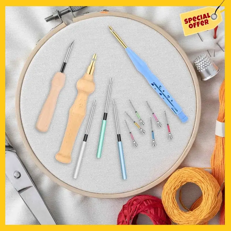 A45G-18 Pieces Punch Needle Set Adjustable Punch Needle Tool Set Adult Beginner Sewing Applique Decoration