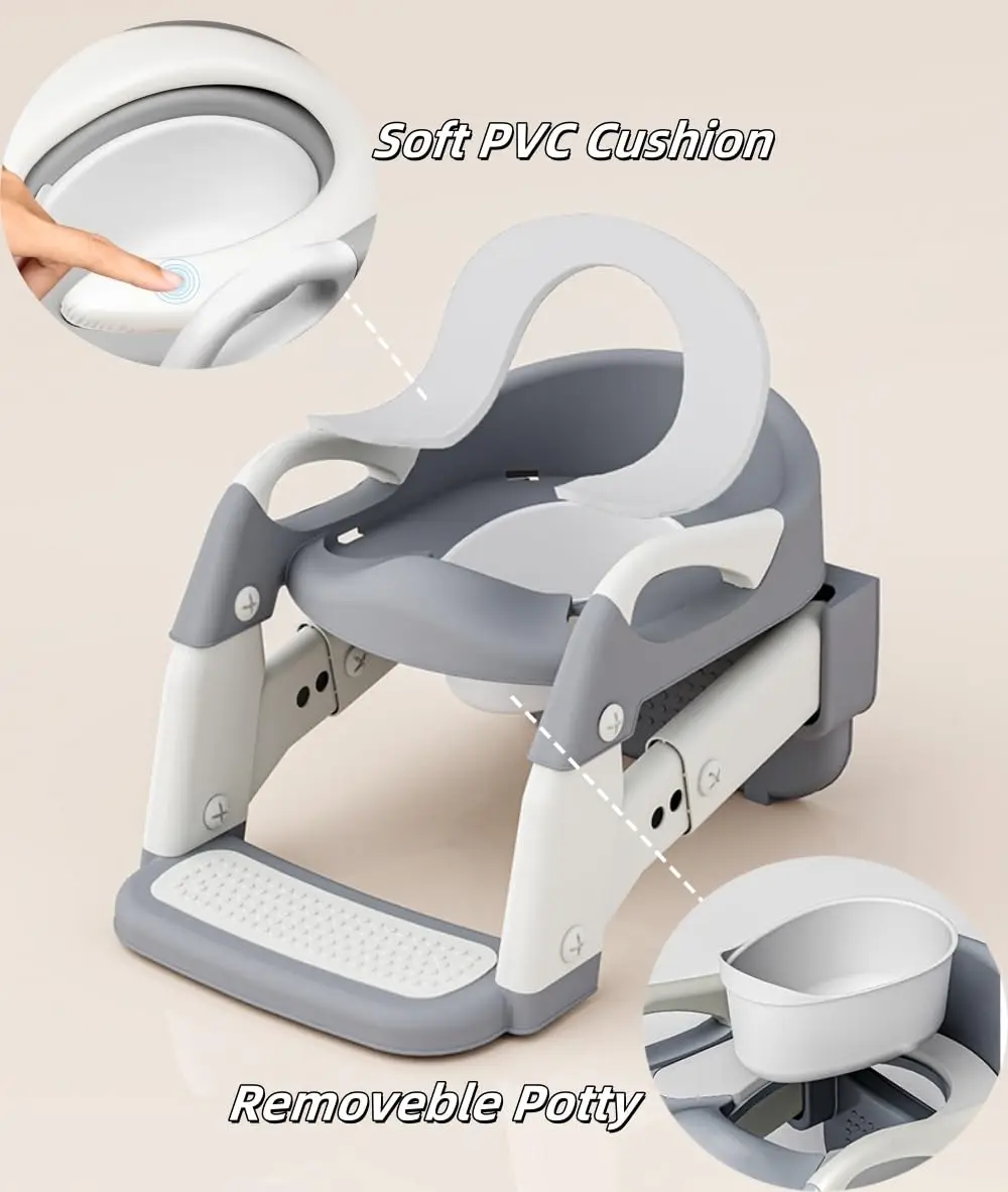 3-in-1 Kids Potty Training Seat with Steps, Foldable Toddler Toilet Ladder and Standing Potty Mode